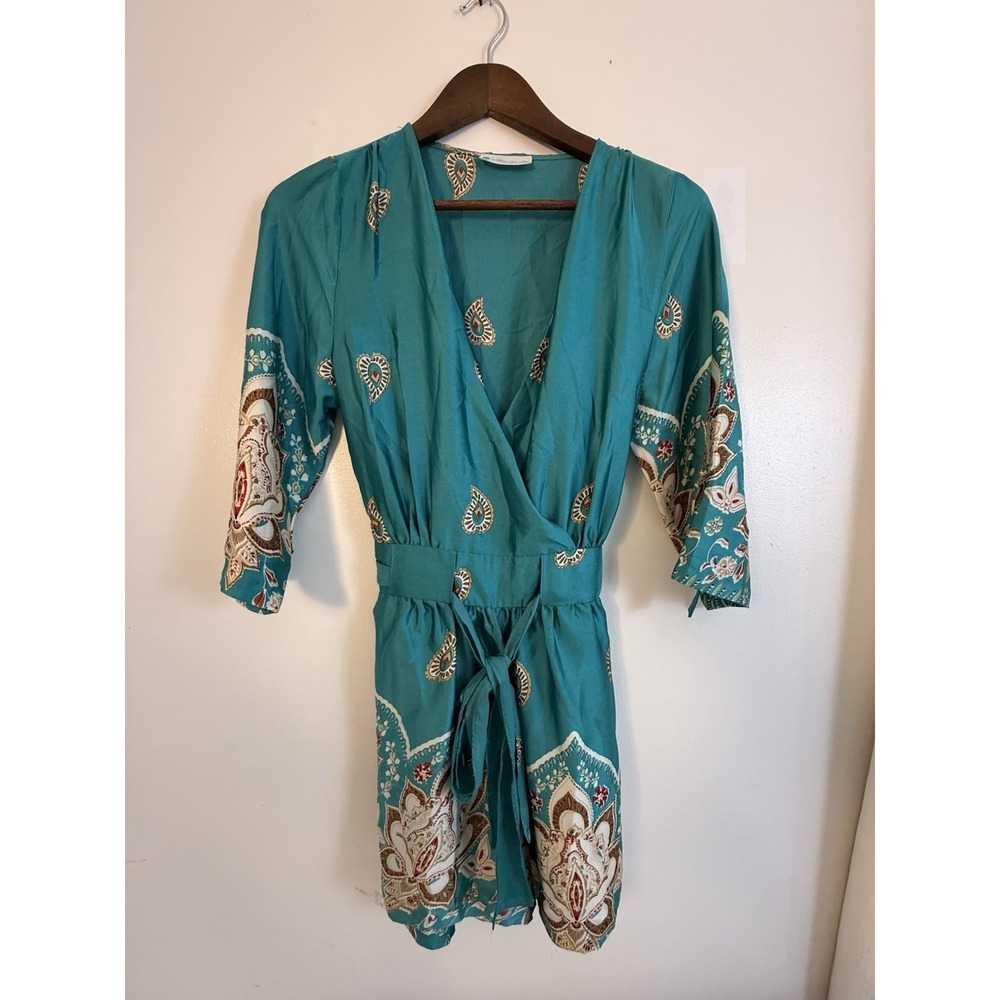 Boho Paisley Romper Turquoise Festival Playsuit Beachy Coachella Chic S Y2K